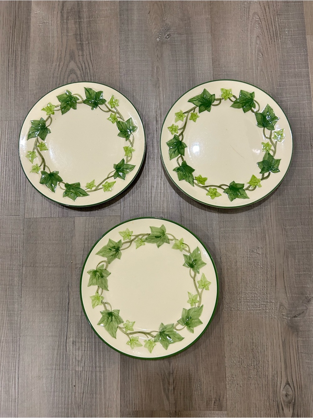 Set of Three Vintage Franciscan Ivy Hand Painted Luncheon Plates 9.5 Inch